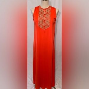 Vintage gossard Artemis maxi nightgown orange retro 70’s embroidered nightie S